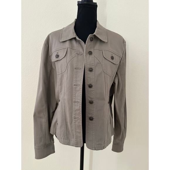 Live A Little Women Y2K Tan Button Front Long Sleeve Denim Jacket Size L - Picture 3 of 8